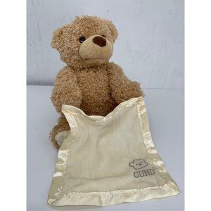 Gund Lovie Talking Bear Peek a Boo Cream Blanket satin edge Tan Bear TESTED WORK